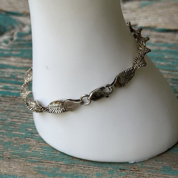 VTG Bracelet Size 7.25 Twisted Herri Link Italy Diamond Cut 925 Sterling 8.3g - Picture 3 of 10